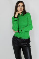 Bluza Renia, cu volane minimaliste la guler si nasturi cu cristale decorative, Verde, Marime universala S/M - imagine 2