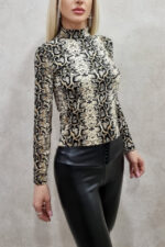 Bluza tip helanca Denysa, guler inalt si maneca lunga, Animal print-snake - imagine 2