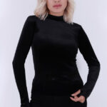 Bluza tip maleta, Catinca, din catifea si fenta pentru deget, Negru