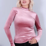 Bluza tip maleta, Catinca, din catifea si fenta pentru deget, Roz
