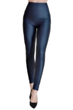 Colanti din piele ecologica cu talie inalta, negru mat - imagine 2