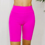 Colanti scurti Shea, cu banda lata in talie si aspect lucios, Fucsia