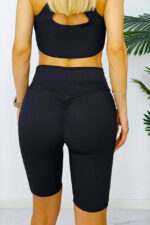 Colanti scurti Yoga Vibe, push up cu efect de tonifiere si material tetra, Negru - imagine 2