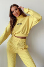 Compleu sport Mood, pantaloni si bluza pe gat, Galben