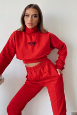 Compleu sport Mood, pantaloni si bluza pe gat, Rosu - imagine 2