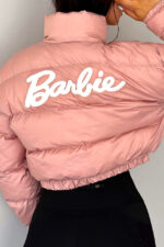 Geaca dama Puffer Barbie, model crop cu buzunare laterale, Roz - imagine 2