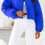 Geaca scurta 2 in 1, Twin, cu aspect matlasat si maneci detasabile, Albastru, Marime S/M/L