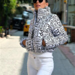 Geaca scurta de fas Pamela Letters, Alb
