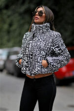 Geaca scurta de fas Pamela Letters, Negru - imagine 2