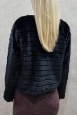 Haina din blana ecologica Feny, cu maneca lunga, lungime medie si accesoriu inclus, Negru, Marime universala M/L - imagine 2