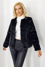 Haina eleganta din blana ecologica Paula cu croi larg, Negru, Marime S/M - imagine 2
