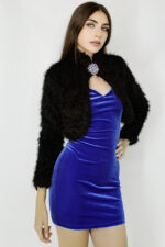Haina scurta din blana ecologica Gina, cu maneca lunga si accesoriu inclus, Marime universala S/M - imagine 2