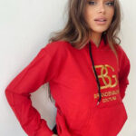 Hanorac dama Lightness, gluga ajustabila cu snur, buzunar oversize si croiala medie, Rosu