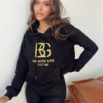Hanorac dama Lightness, gluga ajustabila cu snur, buzunar oversize si croiala medie, Negru