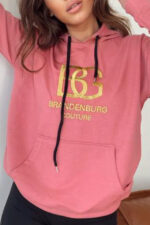 Hanorac dama Lightness, gluga ajustabila cu snur, buzunar oversize si croiala medie, Roz - imagine 2