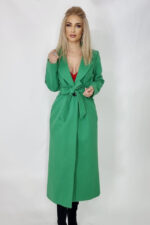 Palton lung Melanda, material gros si cordon detasabil, Verde, Marime universala S/M/L - imagine 2