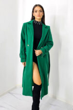 Palton trei sferturi Eloise, aspect petrecut si cordon detasabil, Verde, Marime S/M - imagine 2