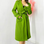 Palton trei sferturi Eloise, aspect petrecut si cordon detasabil, Verde olive, Marime S/M