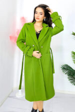 Palton trei sferturi Eloise, aspect petrecut si cordon detasabil, Verde olive, Marime S/M - imagine 2