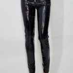 Pantaloni latex cu fermoar in fata, Abby, Negru