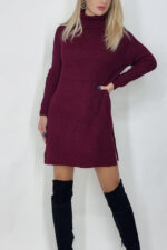 Pulover lung tricotat Desire, bordo, Marime universala S/M/L - imagine 2