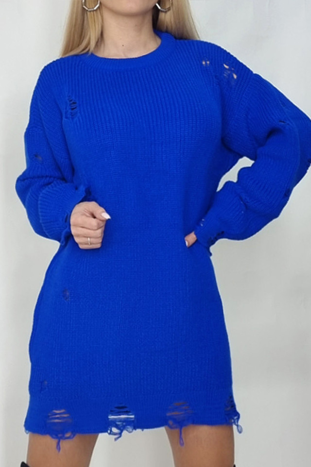 pulover-lung-tricotat-laura-cu-decupaje-in-material-albastru-marime38689 Pulover lung tricotat Laura, cu decupaje in material, Albastru, Marime universala S/M/L - imagine 1