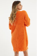 Pulover lung tricotat Laura, cu decupaje in material, Portocaliu, Marime universala S/M/L - imagine 2