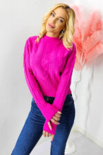 Pulover scurt tricotat Cozy Ode, cu model simetric, Fucsia, Marime S/M