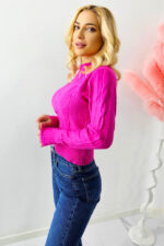 Pulover scurt tricotat Cozy Ode, cu model simetric, Fucsia, Marime S/M - imagine 2