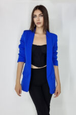 Sacou casual Alessia, cu revere rotunde si buzunare decorative, Albastru, Marime universala S/M