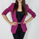 Sacou casual Alessia, cu revere rotunde si buzunare decorative, Burgundi, Marime universala S/M