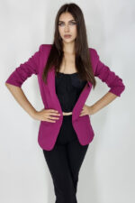Sacou casual Alessia, cu revere rotunde si buzunare decorative, Burgundi, Marime universala S/M
