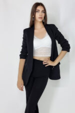 Sacou casual Alessia, cu revere rotunde si buzunare decorative, Negru, Marime universala S/M