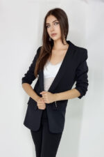 Sacou casual Alessia, cu revere rotunde si buzunare decorative, Negru, Marime universala S/M - imagine 2