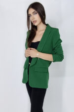 Sacou casual Alessia, cu revere rotunde si buzunare decorative, Verde, Marime universala S/M