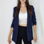 Sacou casual Alessia, cu revere rotunde si buzunare decorative, Bleumarin, Marime universala S/M