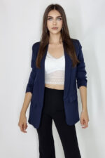 Sacou casual Alessia, cu revere rotunde si buzunare decorative, Bleumarin, Marime universala S/M