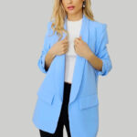 Sacou casual Nora, de lungime medie, Albastru baby blue, Marime universala S/M