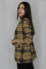Sacou drept Ariana, fara inchidere, cu maneca lunga si buzunare decorative, Beige Cube, Marime universala S/M - imagine 2