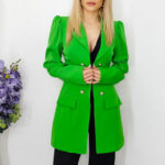 Sacou lung Jaime, cu nasturi decorativi si buzunare cu clapa, Verde smarald, Marime universala S/M