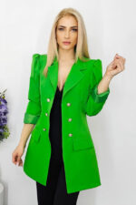 Sacou lung Jaime, cu nasturi decorativi si buzunare cu clapa, Verde smarald, Marime universala S/M - imagine 2