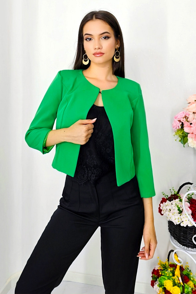sacou-scurt-de-dama-ivey-cu-prindere-in-partea-superioara-si35959 Sacou scurt de dama Ivey, cu prindere in partea superioara si captuseala asortata, Verde - imagine 1