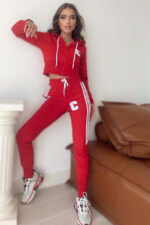 Trening dama Catryna, pantaloni si hanorac scurt cu fermoar, Rosu