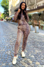 Trening de catifea Rosa, Animal print Bej, Marime S/M