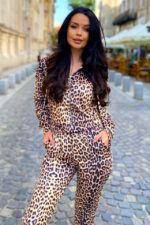 Trening de catifea Rosa, Animal print Bej, Marime S/M - imagine 2