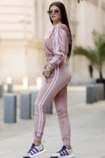 Trening de catifea Venus, bluza cu gluga si pantaloni cu banda elastica, Rose, Marime S/M - imagine 2