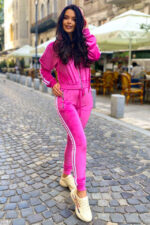 Trening de catifea Venus, bluza cu gluga si pantaloni cu banda elastica, Roz, Marime S/M