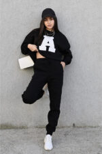 Trening vatuit din bumbac, Adina, Negru