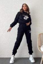 Trening vatuit Indeciss, din bumbac, cu imprimeu realistic Cartoon, Negru