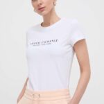Armani Exchange tricou din bumbac femei, culoarea alb